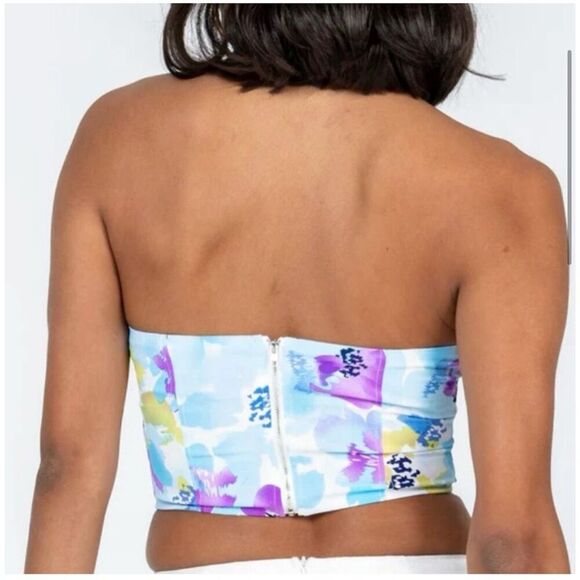 Princess Polly Kianni Strapless Top Blue Floral Size 12 New - Picture 3 of 8